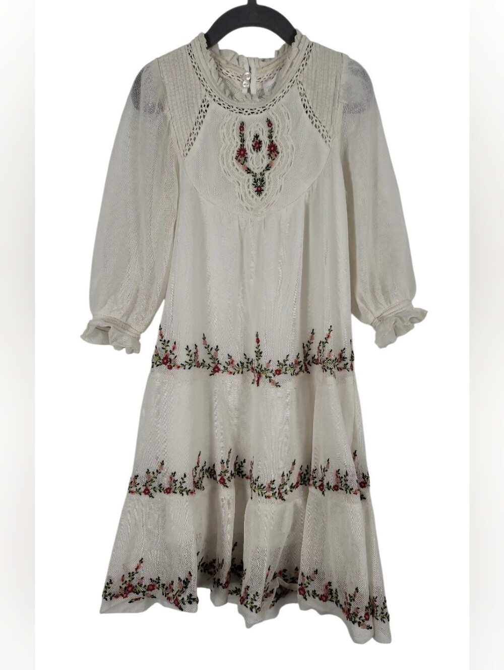 Beautiful Girl's ZARA Crochet Tiered Cream Dress Cotton Floral Embroidery 6